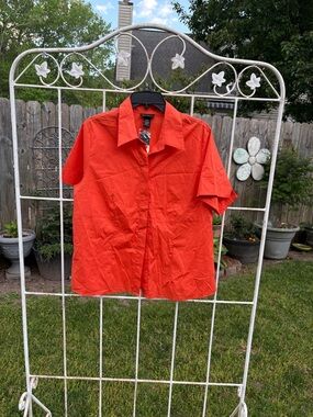 Lane Bryant Men's Short Sleeve Button-Down Shirt in Bright Orange
